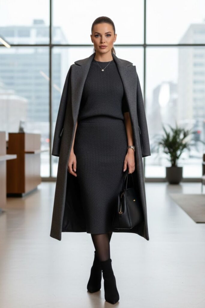 10. Sweater Set with Pencil Skirt and Coat