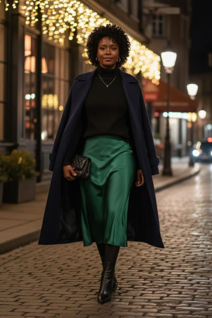 10. Turtleneck with Slip Skirt and Heels
