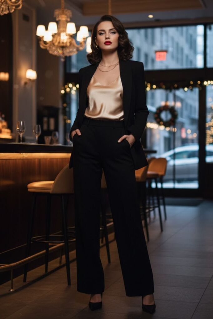 10. Wide-Leg Trousers with Fitted Blazer