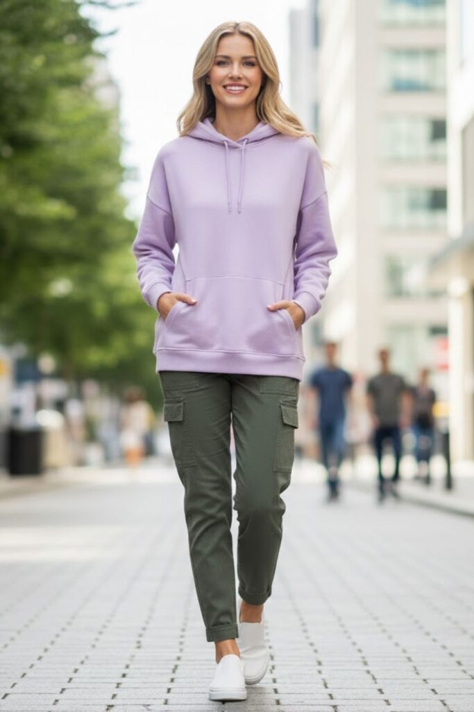 11. Army Green Pants with a Hoodie and Sneakers