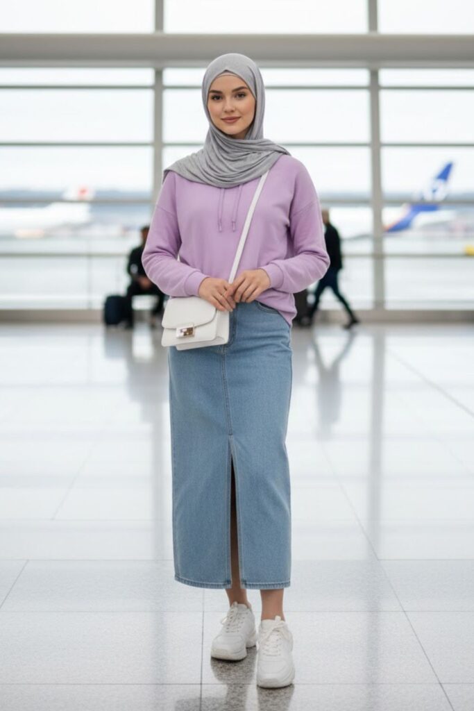 11. Casual Hoodie and Denim Skirt Street Look