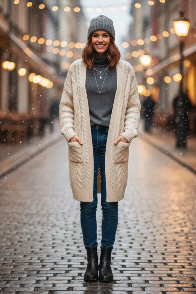 11. Chelsea Boots with Long Cardigan and Jeans