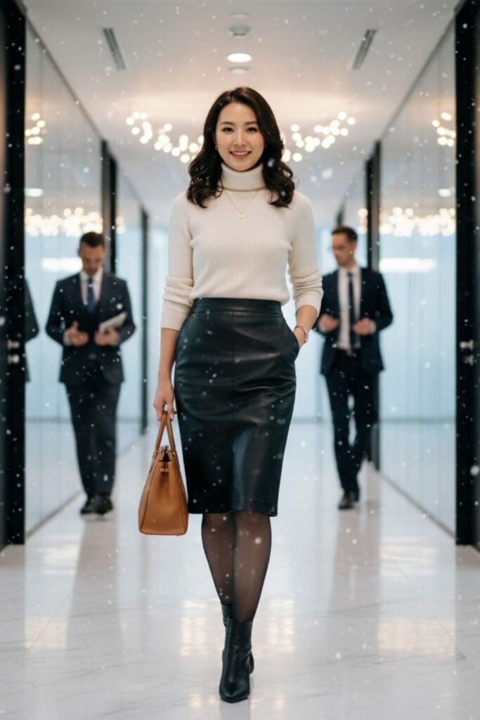 11. Leather Skirt with Knit Top