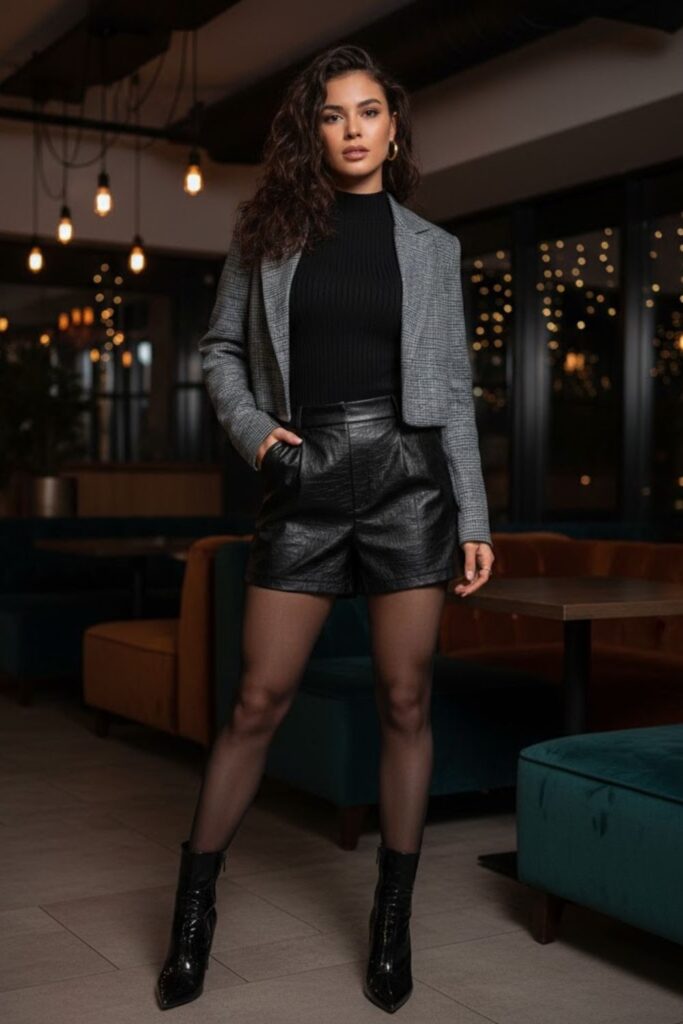 11. Long Sleeve Bodysuit and Faux Leather Shorts