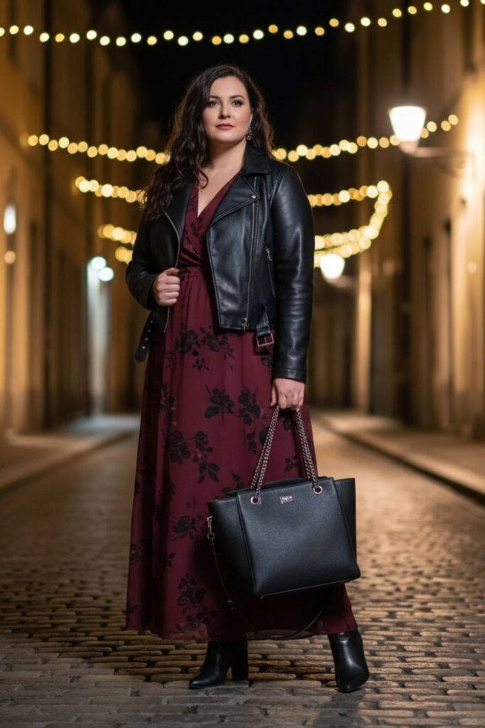 11. Maxi Dress with Leather Jacket