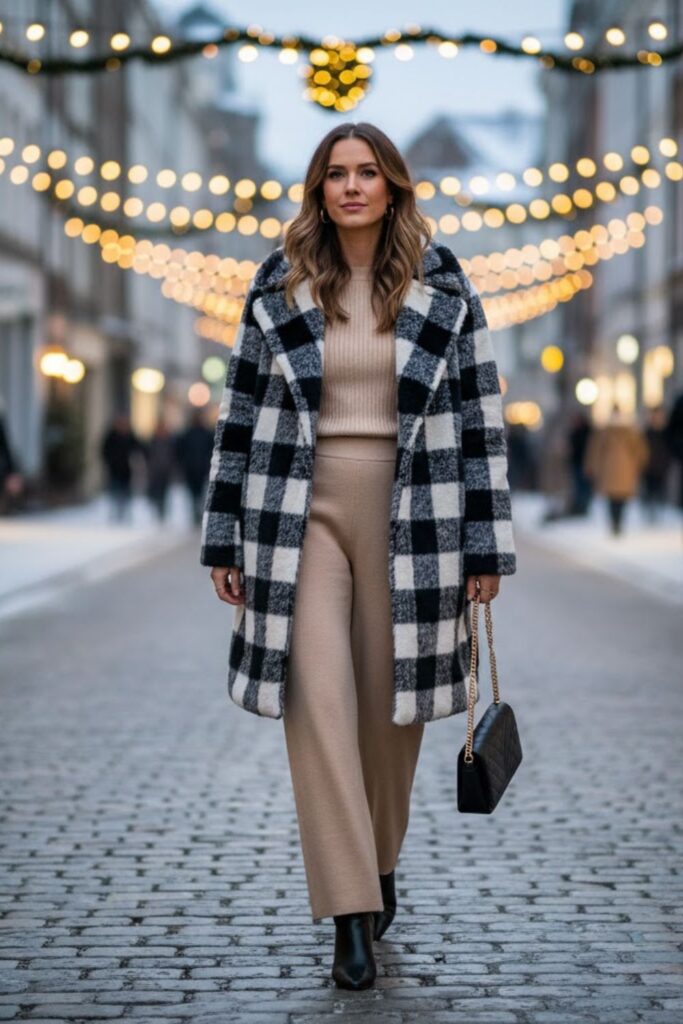 11. Monochrome Knit Set with Statement Coat