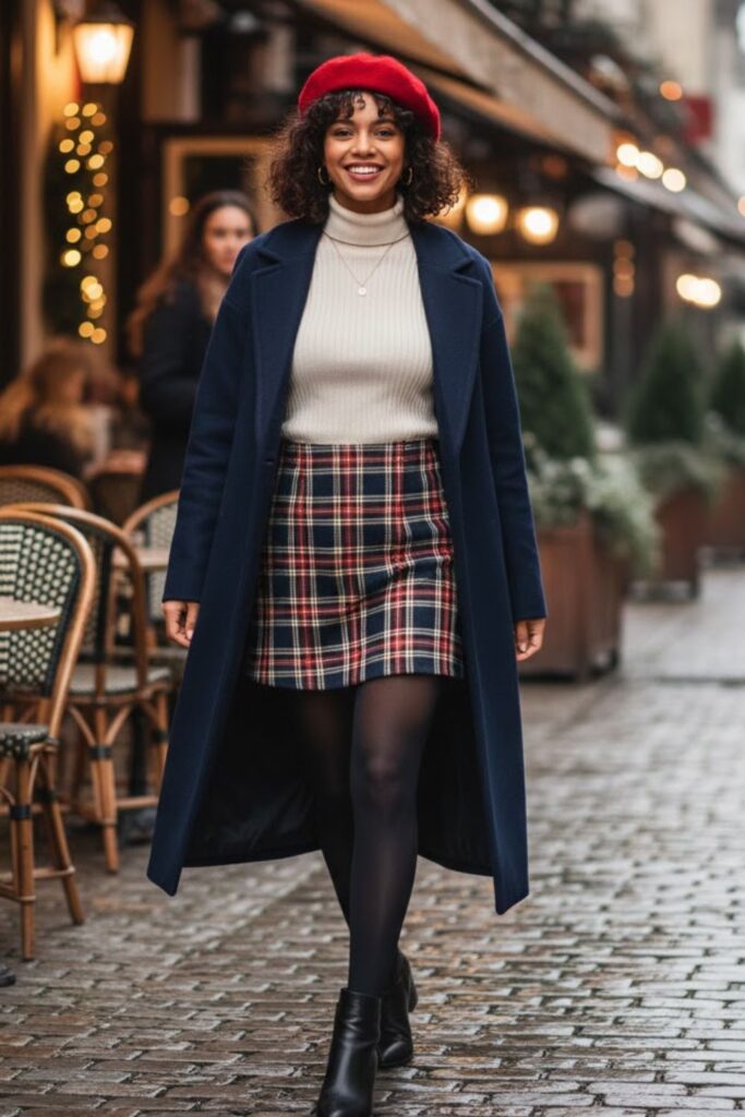11. Plaid Mini Skirt with Tights