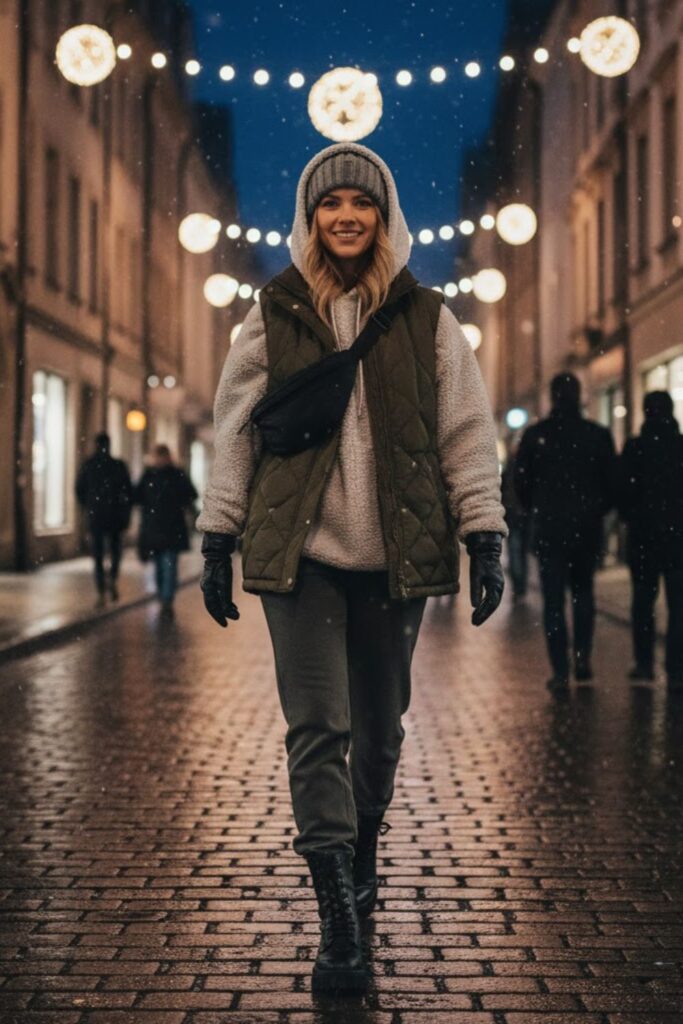 11. Quilted Vest with Hoodie and Joggers