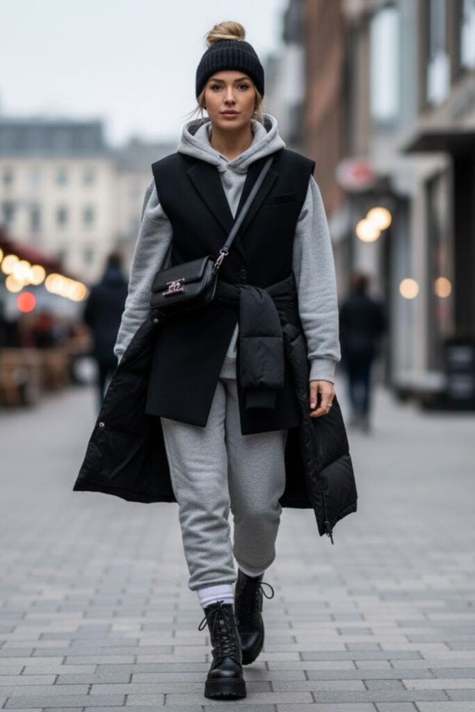 11. Sleeveless Waistcoat over Hoodie and Joggers