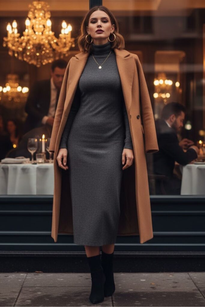 11. Turtleneck Dress with Long Coat