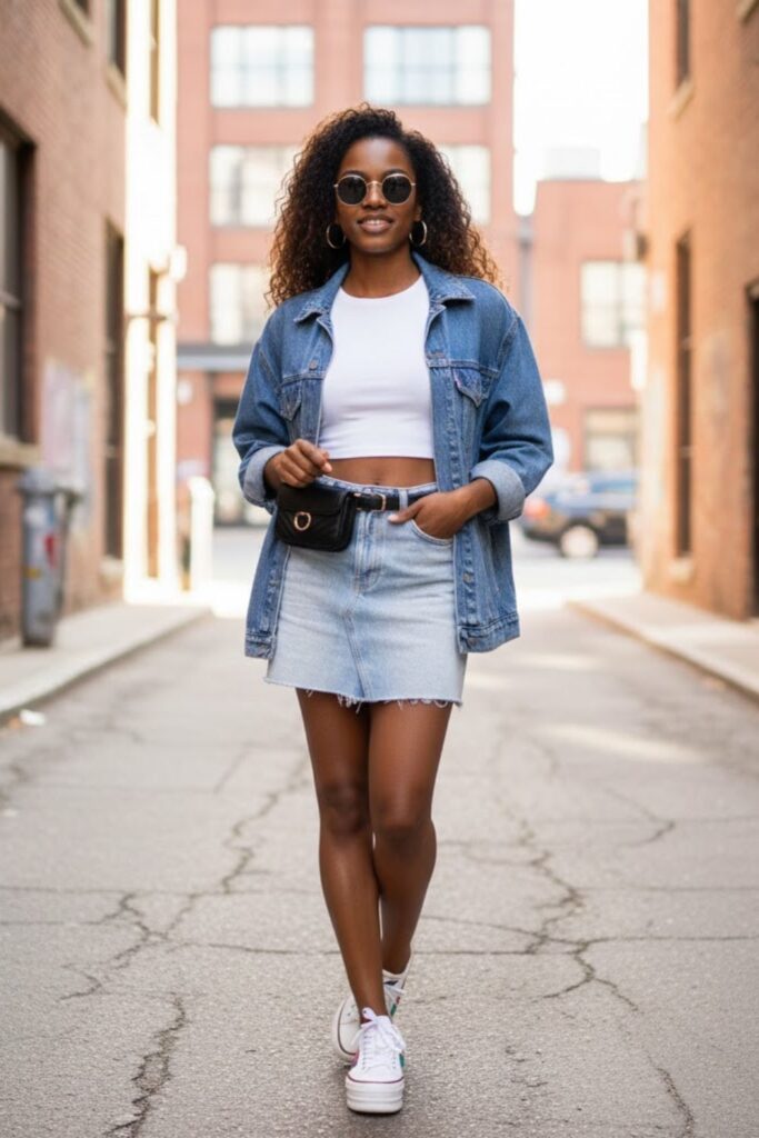 12. Denim Mini Skirt with Denim Jacket