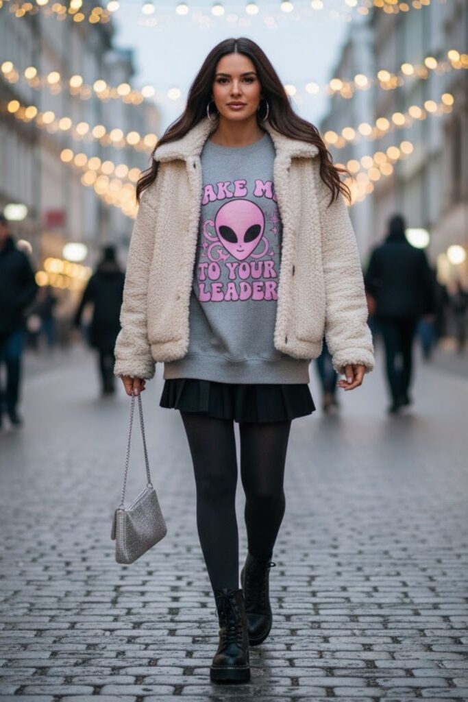12. Graphic Sweatshirt with Mini Skirt