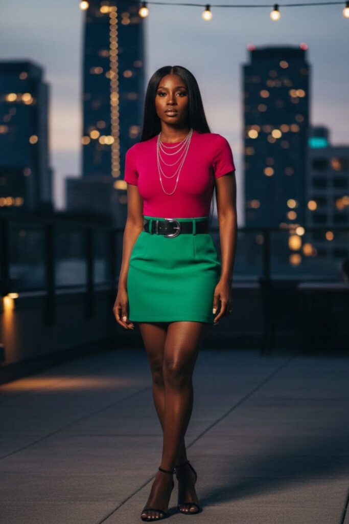 12. Green Mini Skirt with Bodysuit
