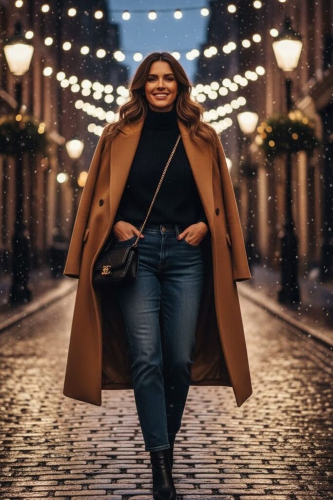 12. Jeans with Oversized Coat and Booties