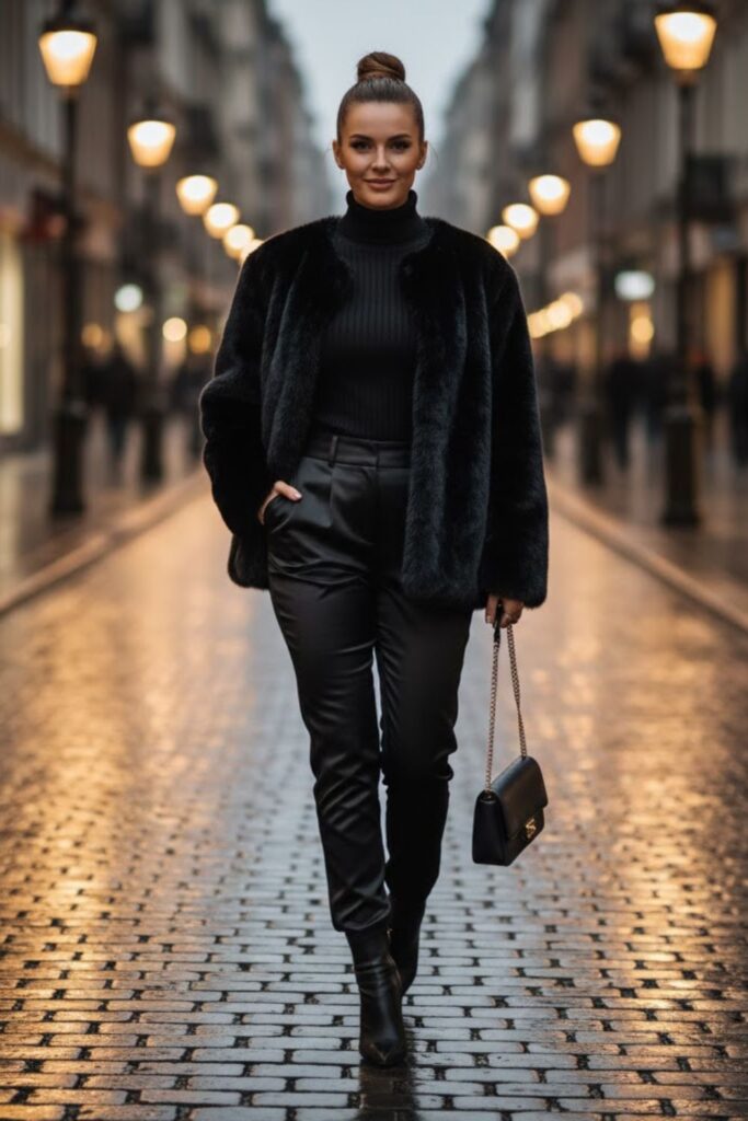 12. Joggers with Faux Fur Jacket and Boots