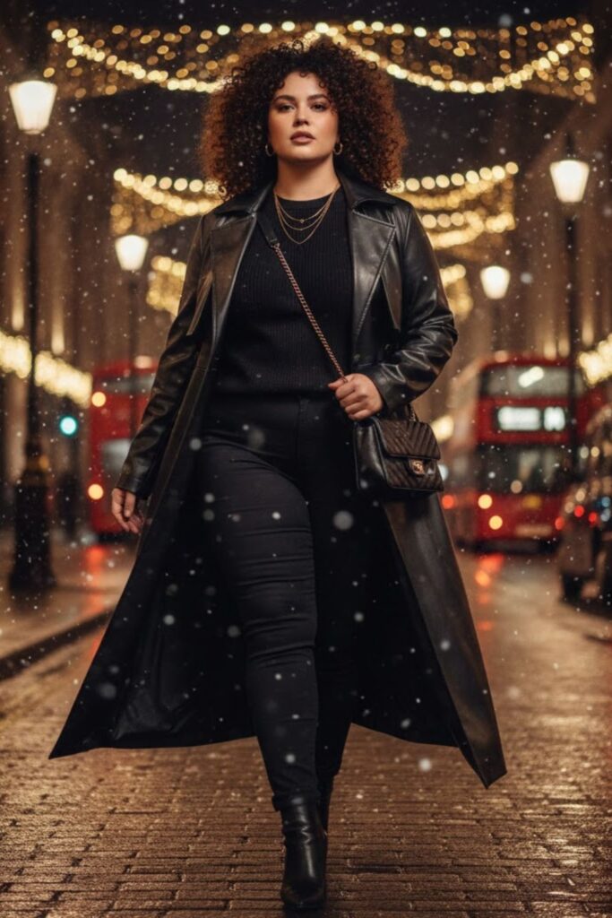 12. Leather Trench Coat with Skinny Pants
