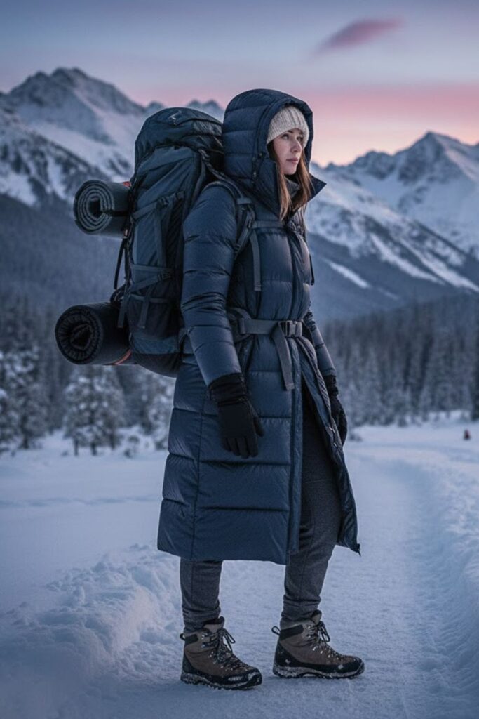 12. Long Down Coat with Thermal Joggers