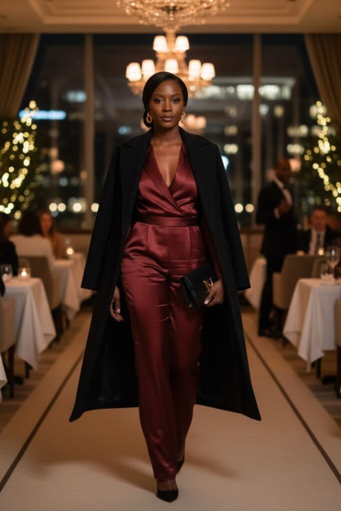 12. Longline Coat Over Jumpsuit