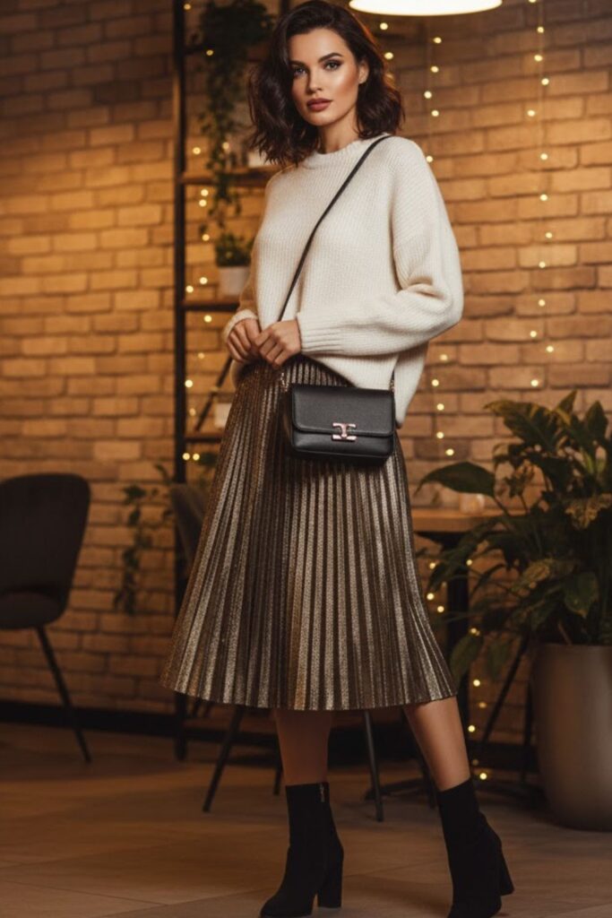12. Metallic Skirt and Knit Sweater