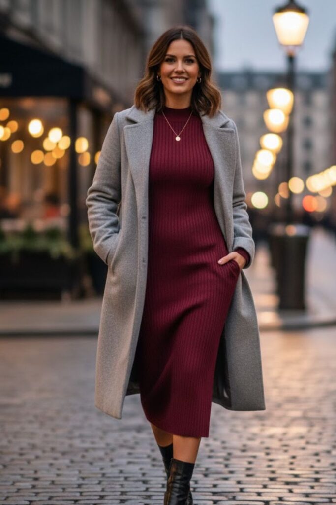 12. Midi Dress with Wool Coat
