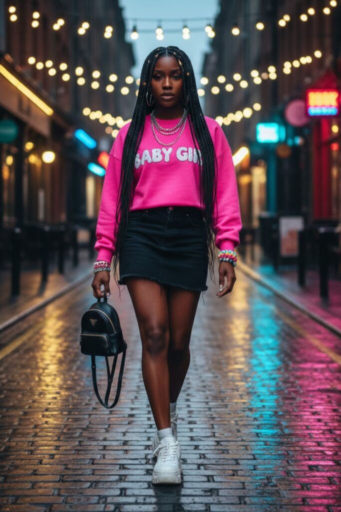 12. Mini Skirt with Graphic Sweatshirt