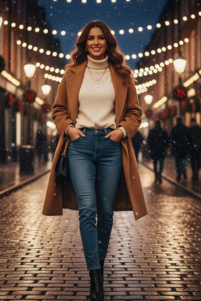 12. Oversized Coat with Straight-Leg Jeans