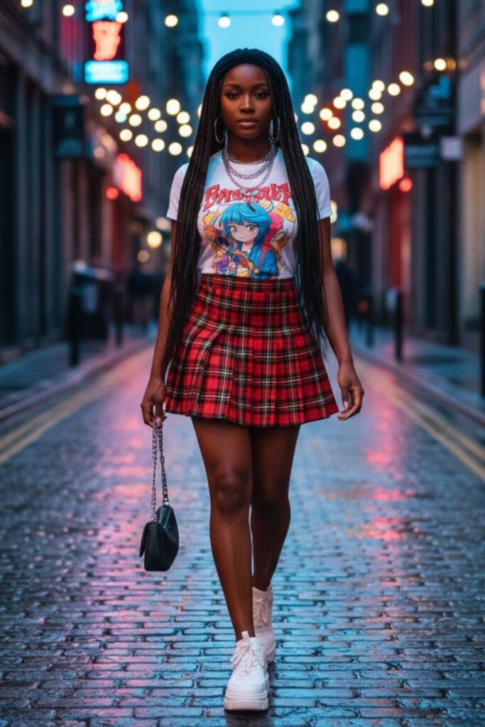 12. Plaid Mini Skirt with Fitted Graphic Tee