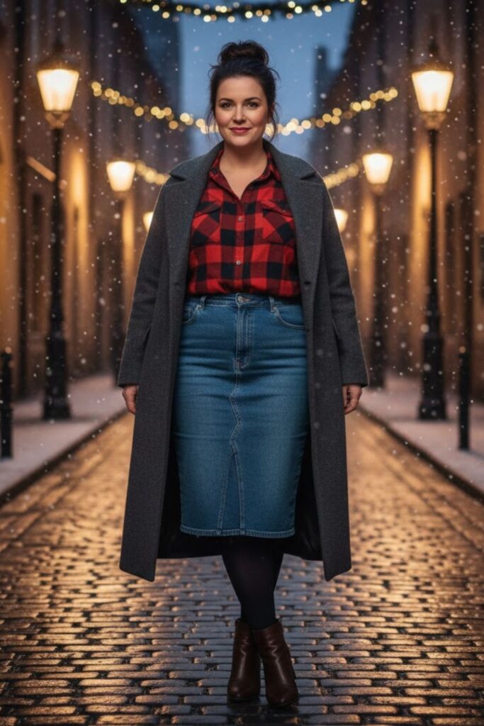 12. Plaid Shirt and Wool Coat