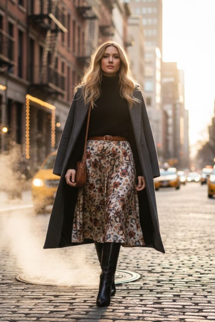 12. Turtleneck and Midi Skirt Pairing