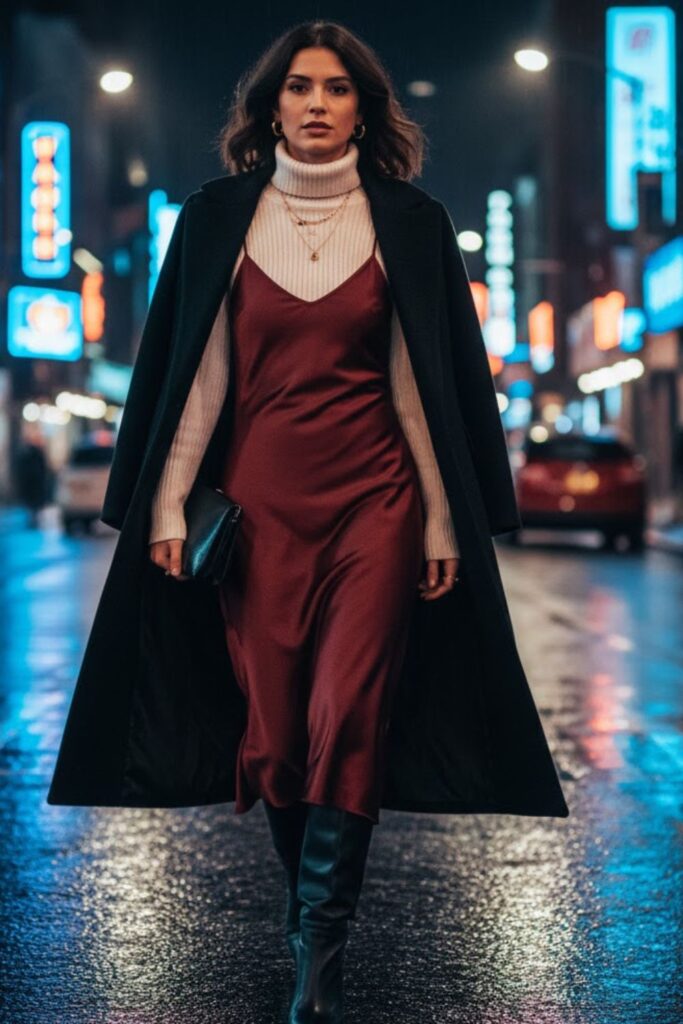 12. Turtleneck and Slip Dress Layering