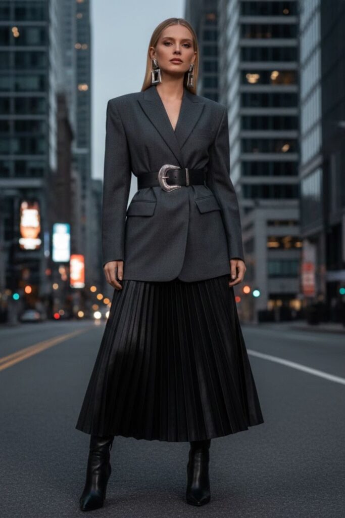 13. Blazer Dress and Statement Accessories