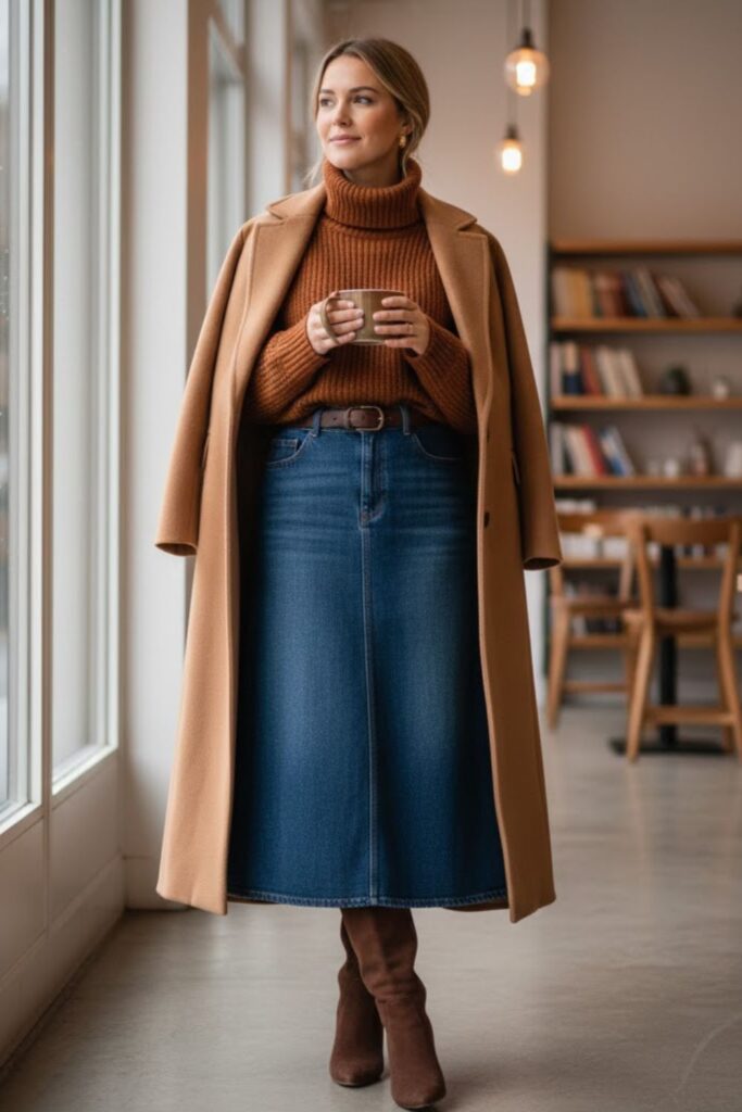 13. Chunky Turtleneck and Belted Waist