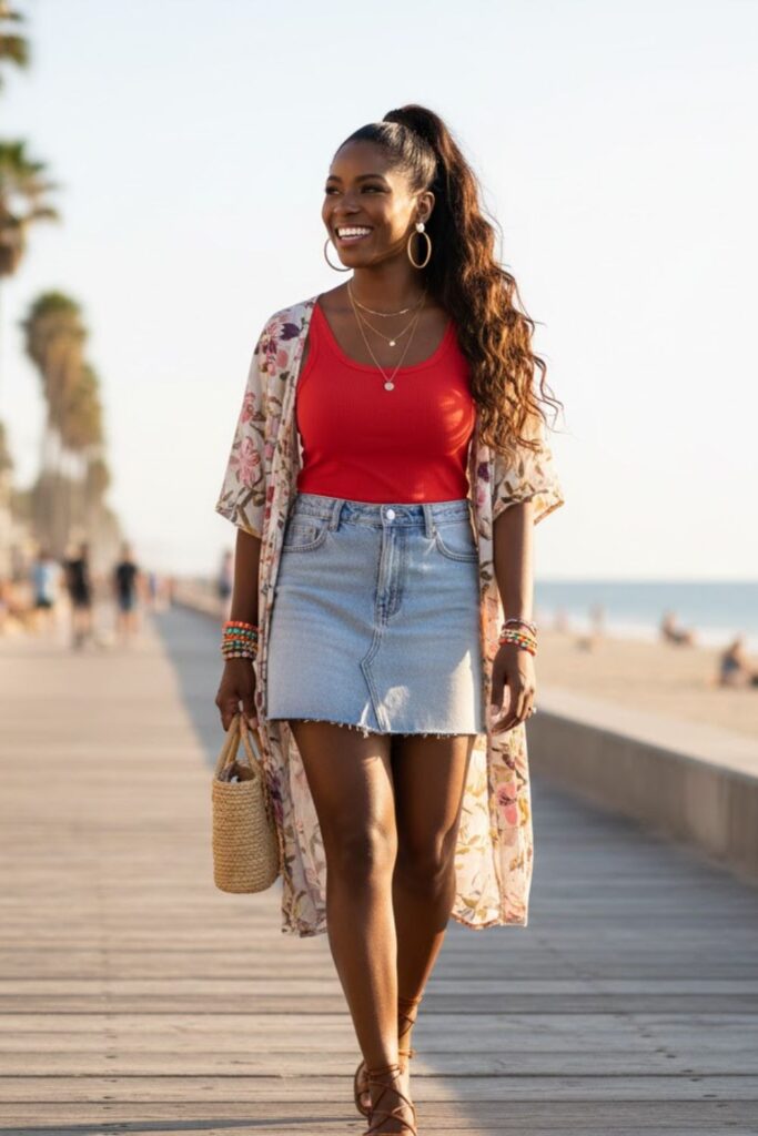 13. Denim Mini Skirt with Tank Top