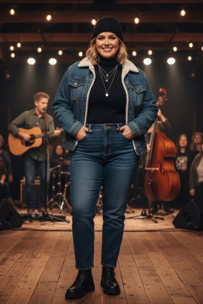 13. Denim-on-Denim + Shearling Collar Jacket