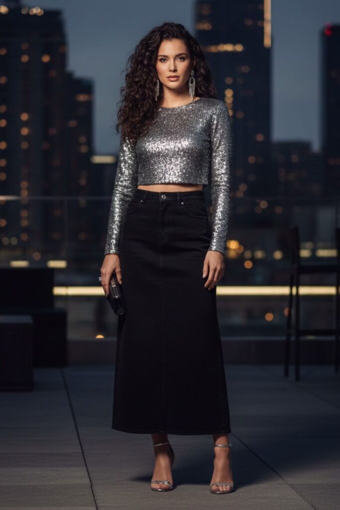 13. Glam Up with a Sequin or Metallic Top