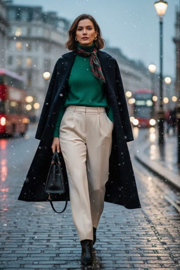 13. High-Waist Wide-Leg Pants with Fitted Sweater