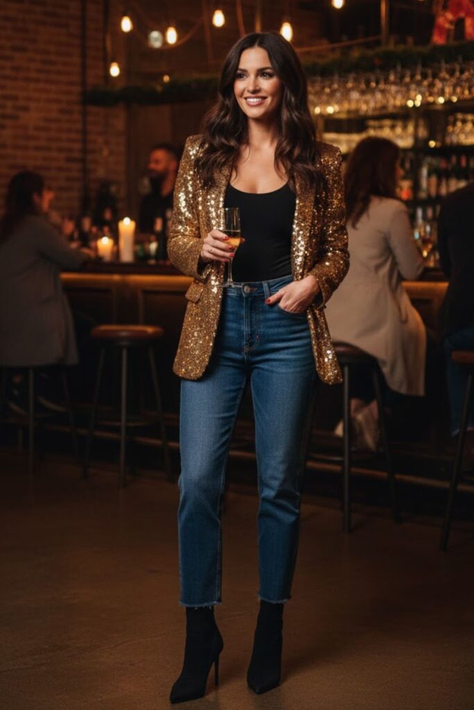 13. Jeans with Sparkly Blazer