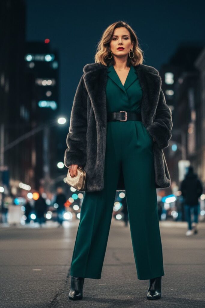 13. Jumpsuit with Belt and Statement Coat