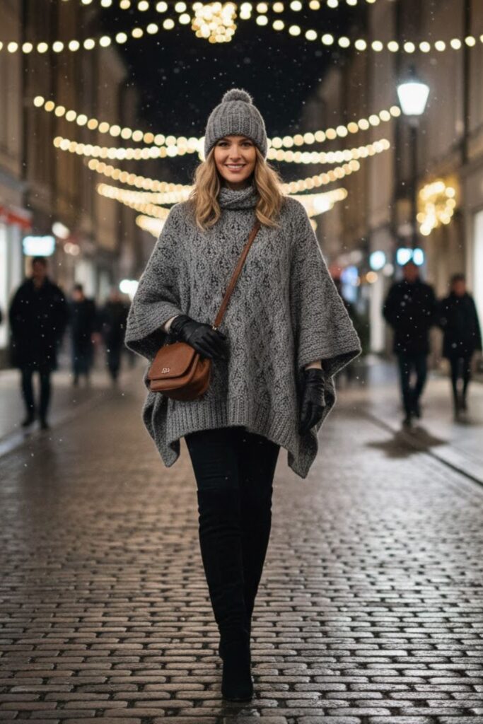 13. Knit Poncho with Leggings