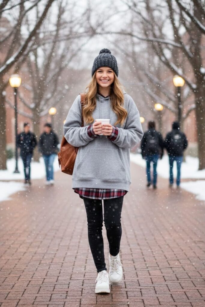 13. Layered Hoodie and Flannel Combo