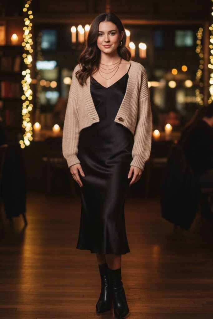 13. Midi Slip Dress with Cropped Cardigan