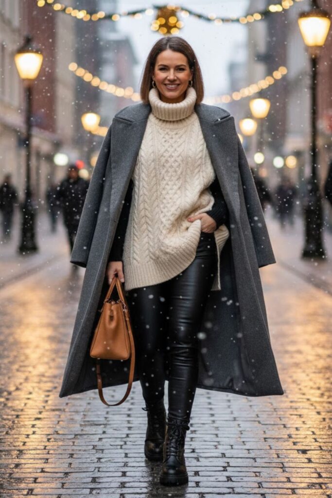 13. Oversized Sweater Vest with Faux Leather Leggings