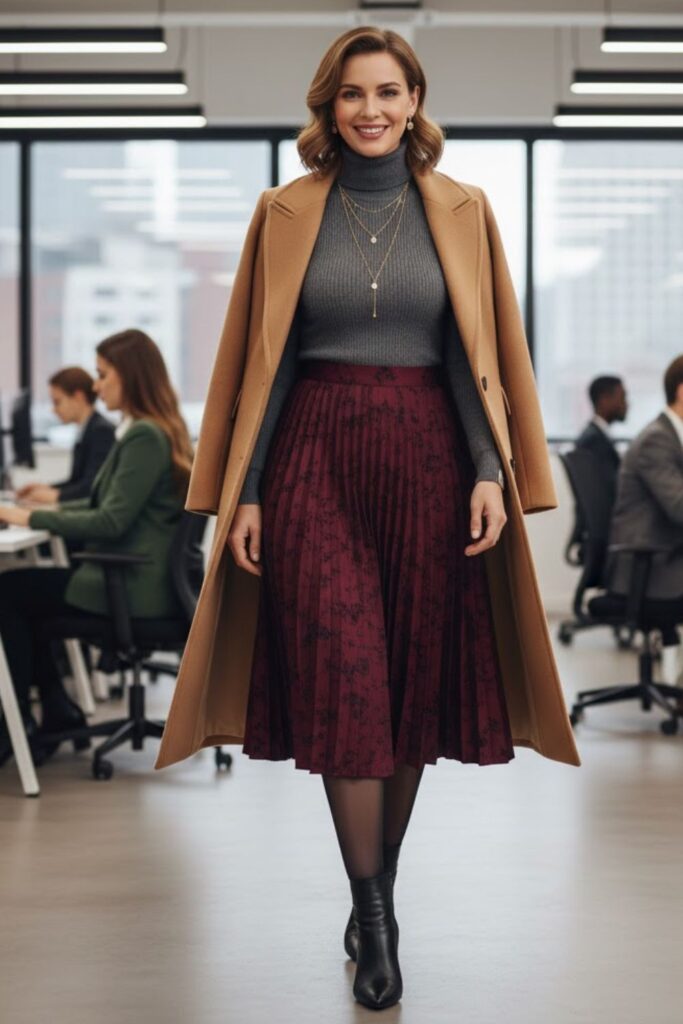 13. Pleated Skirt with Turtleneck Sweater