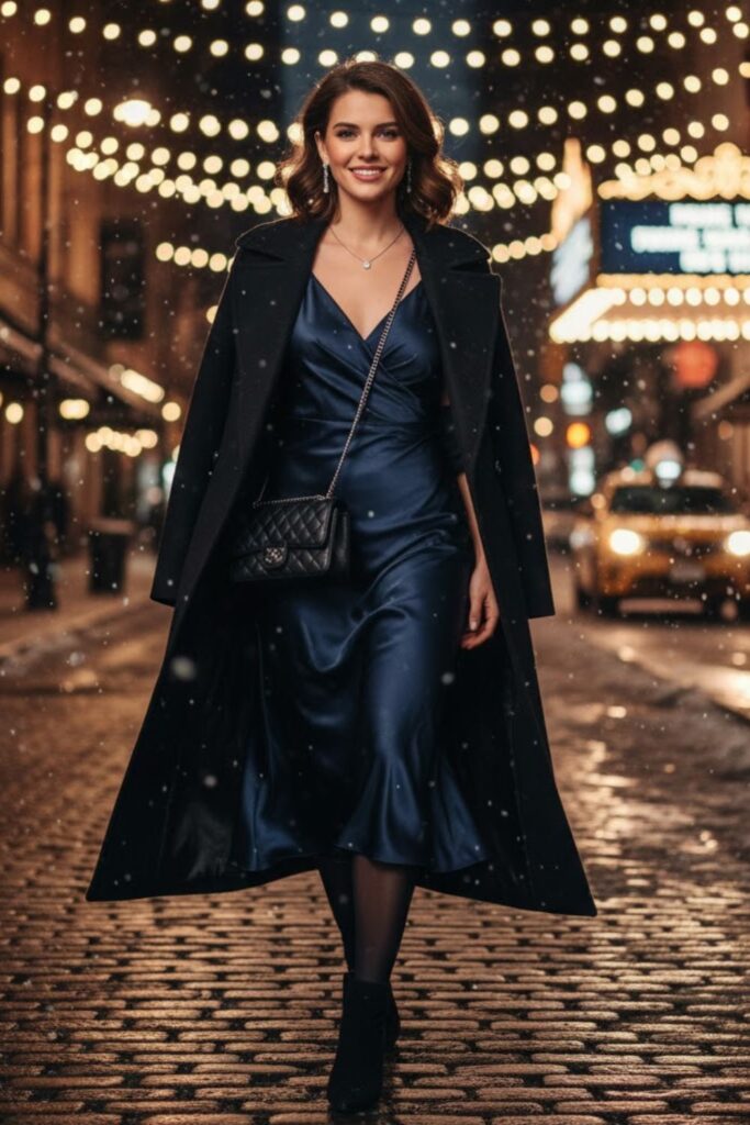 13. Satin Dress with Long Coat
