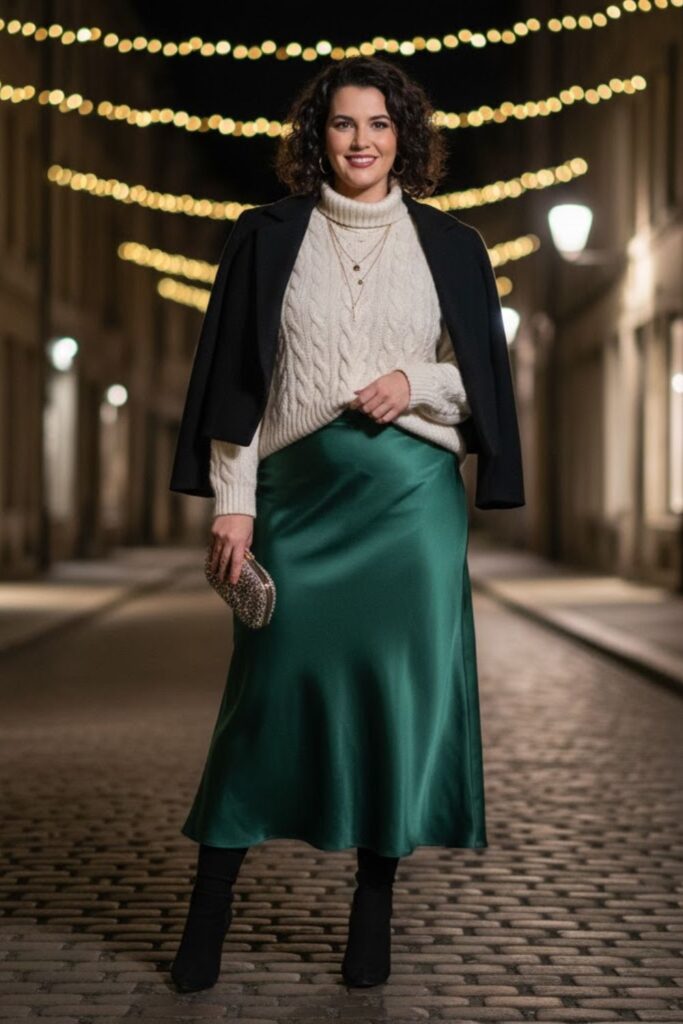 13. Satin Skirt with Knit Top