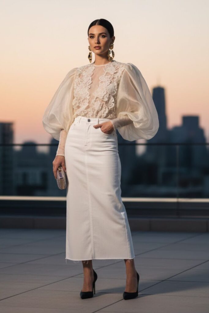 13. Statement Blouse and Heels