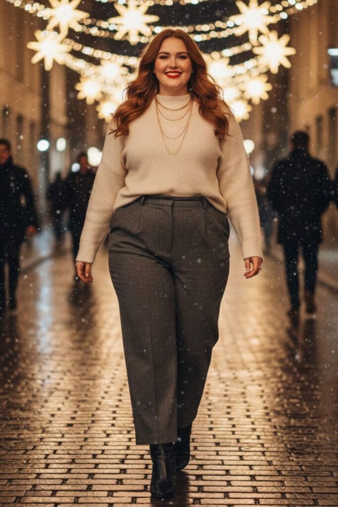 13. Sweater with Wide-Leg Pants and Ankle Boots