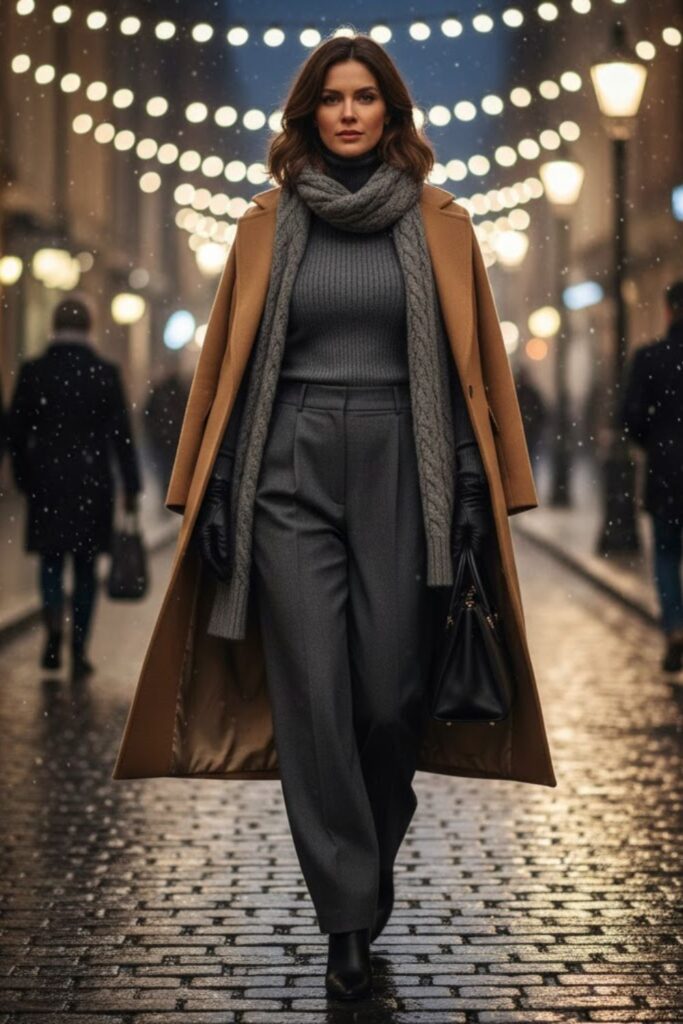 13. Wide-Leg Pants with Fitted Sweater
