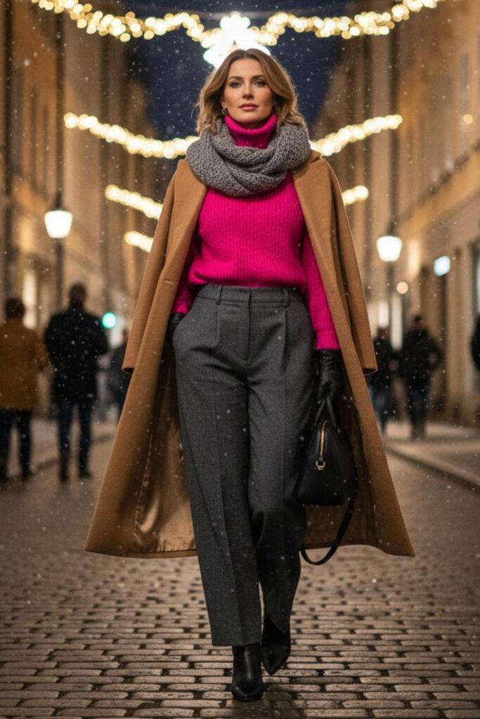 13. Wide-Leg Pants with Pink Sweater