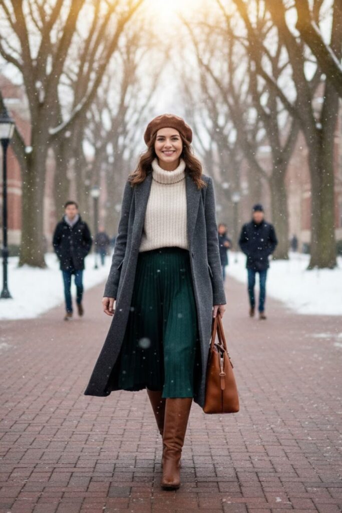 14. Long Coat with Sweater and Skirt